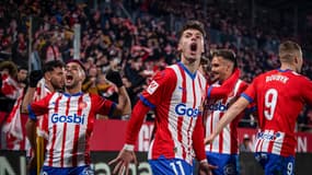 Valery Fernandez célèbre son but lors de Gérone-Atlético (4-3, Liga), le 3 janvier 2023