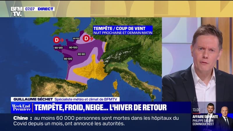 Retour du froid, tempête attendue dans l'Ouest du pays, neige en plaine: les prévisions météo de la semaine