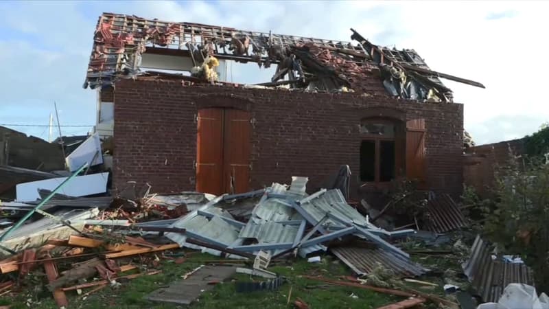 Une maison détruite après le passage d'une tornade sur Bihucourt (Pas-de-Calais) dimanche 24 octobre 2022.