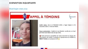 L'adolescente n'a pas donné de signe de vie depuis le mardi 5 novembre, aux alentours de 17h30.
