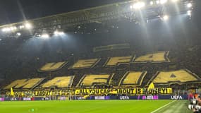 "UEFA Mafia", l'impressionnant tifo des supporters de Dortmund déployé lors du match contre Celtic (7-1, Ligue des champions), le 1er octobre 2024