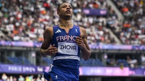 Sasha Zhoya lors des séries du 110m haies aux JO de Paris, le 4 août 2024