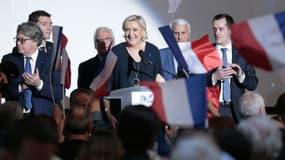 Marine Le Pen au Palais des congrès d'Ajaccio pendant la campagne présidentielle, le 8 avril 2017 à Ajaccio (Corse). 