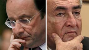 François Hollande (à gauche) et Dominique Strauss-Kahn (à droite) sont les mieux placés pour gagner les primaires socialistes en vue de l'élection présidentielle de 2012, selon un sondage OpinionWay-Fiducial pour Le Figaro et LCI. Le député de Corrèze rec