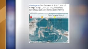 Une alerte au tsunami a été déclenchée ce dimanche à la suite d'un fort séisme au large de la partie orientale de l'Indonésie