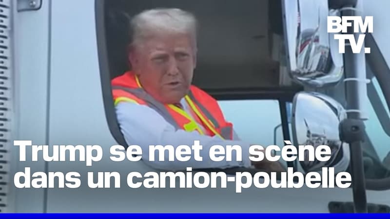 Regarder la vidéo Donald Trump se met en scène dans un camion-poubelle après une gaffe de Joe Biden