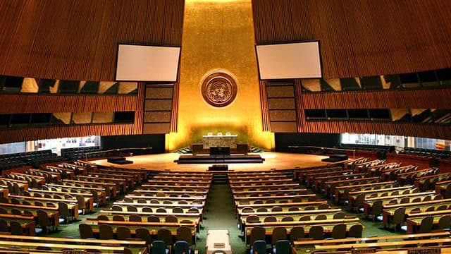 La salle de l'Assemblée générale des Nations unies, à New York.