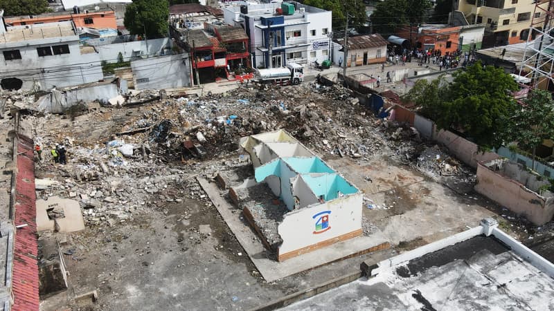 Vue aérienne du lieu où une explosion a tué au moins 27 personnes le 14 août, à San Cristobal en République dominicaine