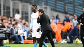 Mario Balotelli et Rudi Garcia lors du match OM-OL, au Vélodrome le 12 mai 2019