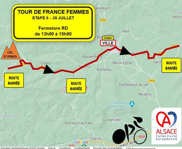 Fermeture de la RD424 à l'occasion du passage de la caravane du Tour de France Femmes