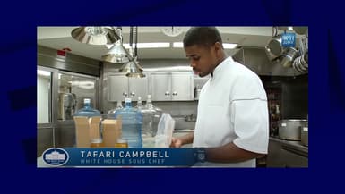 Tafari Campbell, ancien cuisinier de la Maison Blanche sous Barack Obama, lors d'une vidéo de présentation en 2012