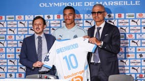 Pablo Longoria, Mason Greenwood et Fabrizio Ravanelli, le 19 juillet 2024