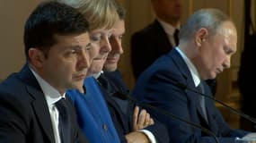 Volodymyr Zelensky, Angela Merkel, Emmanuel Macron et Vladimir Poutine à Paris le 10 décembre 2019