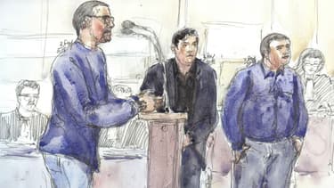 Croquis du procès Méric, représentant les trois suspects à la cour d'Assises
