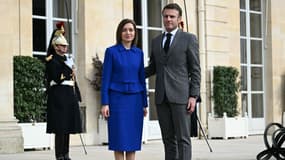 Emmanuel Macron avec la présidente moldave Maia Sandu avant une réunion à l'Élysée, le 7 mars 2024.
