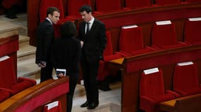 Emmanuel Macron, Manuel Valls et Myriam El-Khomri le 18 janvier à l'Assemblée.