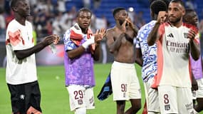 Enzo Molebe (n°29) après le match OL-Strasbourg (4-3, L1), le 30 août 2024