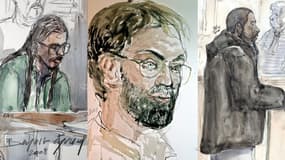 Au tribunal correctionnel de Paris, Farid Benyettou en mars 2008, Djamel Beghal en janvier 2005 et Peter Cherif, en janvier 2011.   