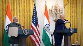 Donald Trump en conférence de presse avec le Premier ministre indien Narendra Modi, à la Maison Blanche, le 13 février 2025.