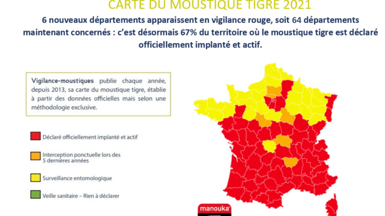La carte de vigilance du moustique-tigre en France métropolitaine La carte de vigilance du moustique-tigre en France métropolitaine
