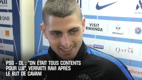 PSG – OL : “On était tout contents pour lui”, Verratti ravi après le but de Cavani