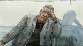 Croquis d'audience représentant Dominique Pelicot lors de son procès à la cour criminelle d'Avignon le 11 septembre 2024