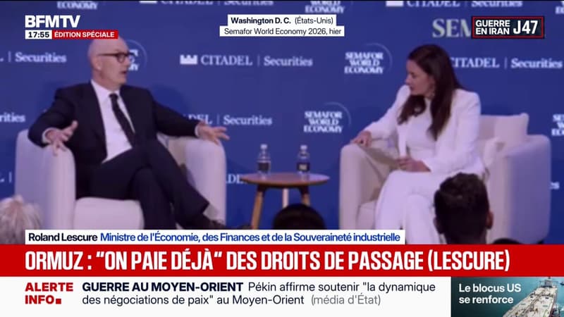 Détroit d'Ormuz: "Nous payons déjà" des droits de passage, a affirmé Roland Lescure, ministre de l'Économie, à Washington