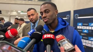 L'attaquant de l'OM Timothy Weah en zone mixte, 31 janvier 2026