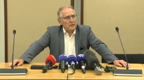 Patrick Jarry, le maire de Nanterre, lors d'une conférence de presse le 28 juin 2023, après la mort d'un adolescent tué par un tir de policier lors d'un contrôle routier. 