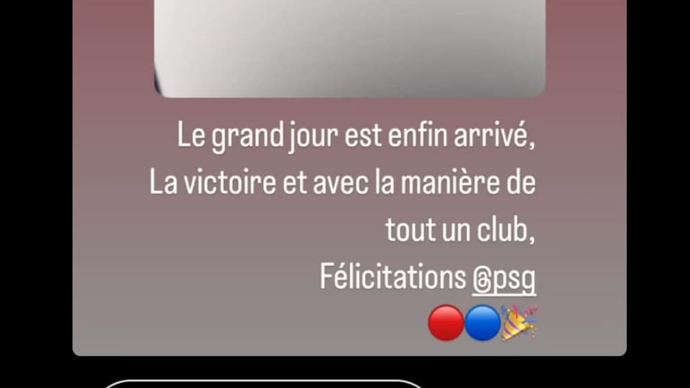 La story de Mbappé pour la victoire du PSG en Ligue des champions, 31 mai 2025 La story de Mbappé pour la victoire du PSG en Ligue des champions, 31 mai 2025