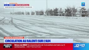 Calvados: l'A84 au ralenti, plus de cinq centimètres de neige comptabilisés
