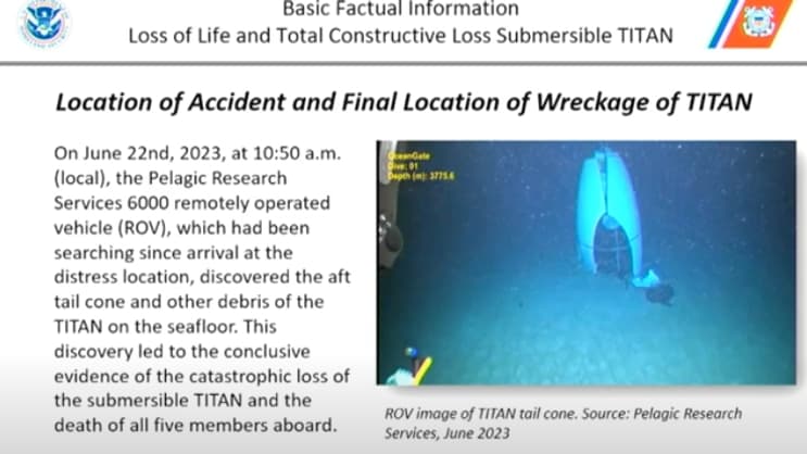 Un débris du submersible Titan pris en photo par les services de recherche pélagique, en juin 2023.