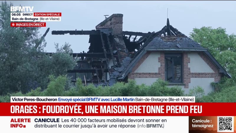 Orages: à Bain-de-Bretagne, le toit d'une maison a pris feu à cause d'un éclair
