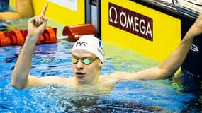 Léon Marchand lors des Mondiaux de natation à Fukuoka en juillet 2023