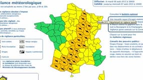 Carte de l'alerte orange émise le 6 août par Météo-France.