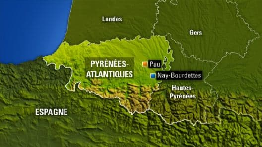 La zone du séisme qui a touché les Pyrénées-Atlantiques, dans la nuit de dimanche 30 à lundi 31 décembre 2012