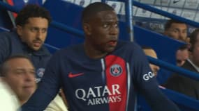 Nordi Mukiele, visage en sang, au moment de sa sortie, PSG-Clermont, 6 avril 2024