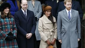 Kate Middleton, le prince William, Meghan Markle et le prince Harry à la messe de Noël à Sandringham, le 25 décembre 2017