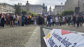 Des manifestants contre le programme Evras à Bruxelles, le 17 septembre 2023.