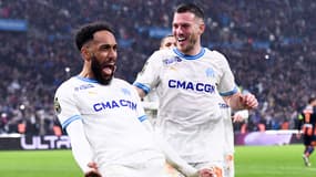 Pierre-Emerick Aubameyang célèbre un but avec l'OM, le 25 février 2024