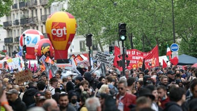 Le cortège parisien de la manifestation du 1er-Mai, à Paris, le 1er mai 2024.
