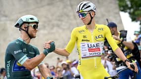 Jonathan Milan et Tadej Pogacar, le 14 juillet 2025