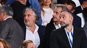 Vincent Labrune aux côtés de Nicolas Sarkozy lors de PSG-Dortmund (2-0, Ligue des champions), le 19 septembre 2023