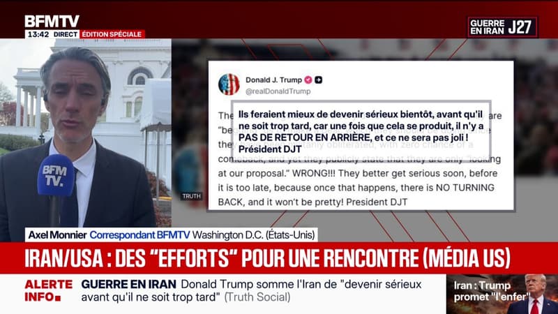 Guerre au Moyen-Orient: Donald Trump demande à Téhéran de "devenir sérieux avant qu'il ne soit trop tard"