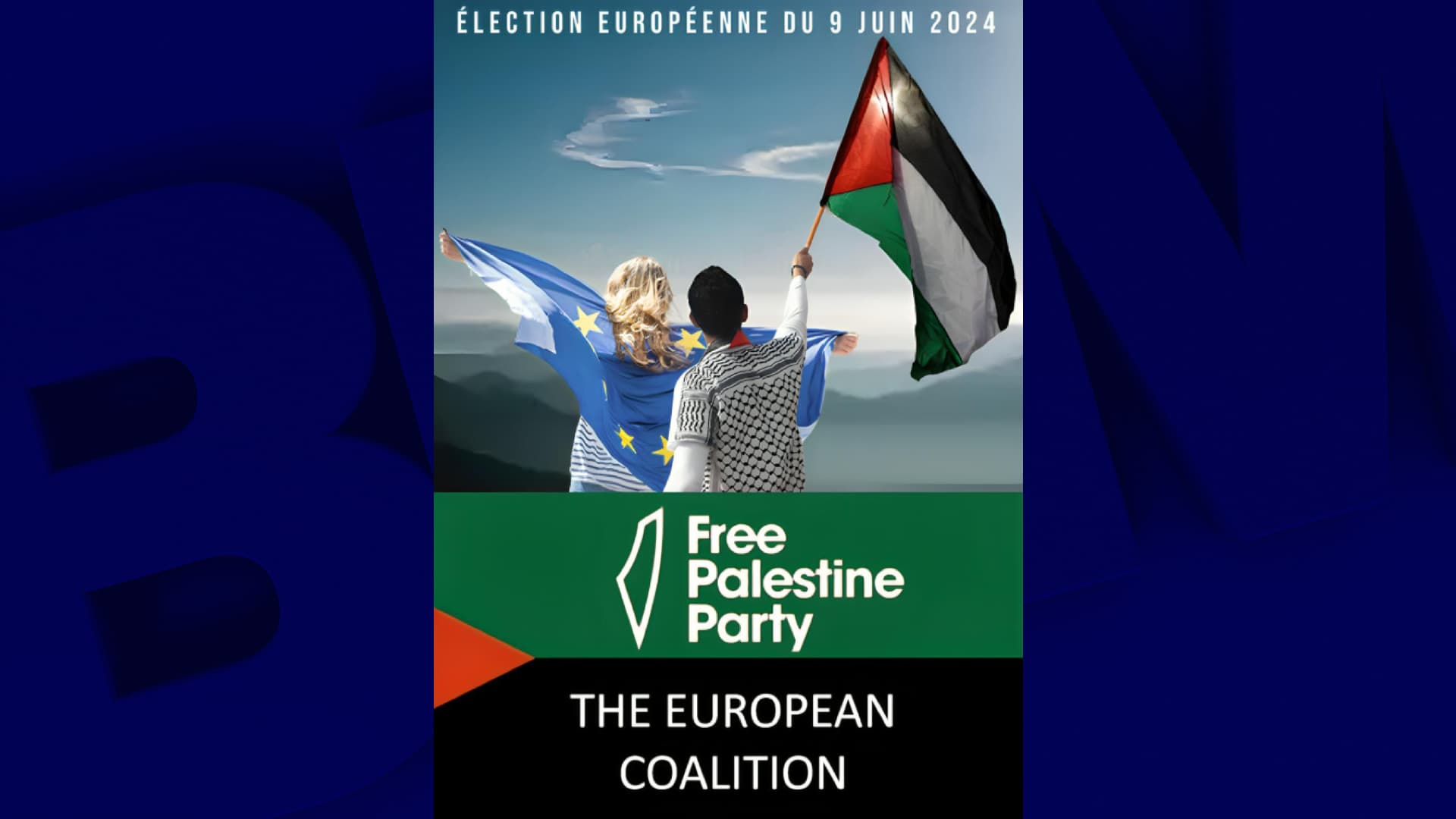 Illustration officielle de la liste "Free Palestine Party" du compte X de l'Union des Démocrates musulmans de France, 15 mars 2024 Illustration officielle de la liste "Free Palestine Party" du compte X de l'Union des Démocrates musulmans de France, 15 mars 2024