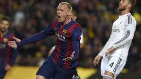Jérémy Mathieu avec le maillot du Barça en 2015
