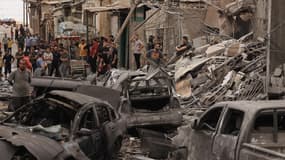 Un quartier de Gaza après une frappe israélienne, le 9 octobre 2023