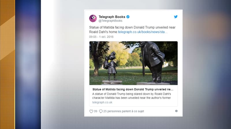 Les statues de Matilda et Donald Trump à Great Missenden, en Grande-Bretagne.