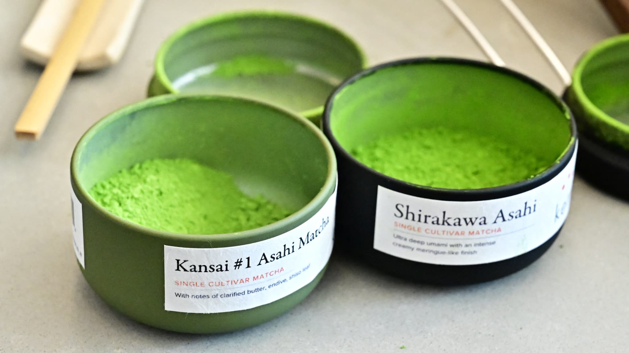 Different varieties of matcha proposed in a Los Angeles bar in California, May 20, 2025 (illustration photo). Different varieties of matcha proposed in a Los Angeles bar in California, May 20, 2025 (illustration photo). japan overwhelmed madness matcha tea. japan overwhelmed madness matcha tea, new