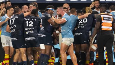 Une image de la bagarre générale entre Perpignan et le Racing 92 en Top 14, le 20 septembre 2025. 